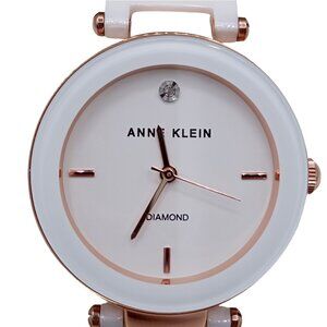 Anne Klein Women's Genuine Diamond Dial White Ceramic Band Watch AK/1018RDWT NWT